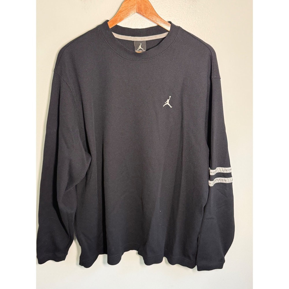 Jordan Brand Mens XXL Black Waffle Knit Thermal Long Sleeve Jumpman Shirt